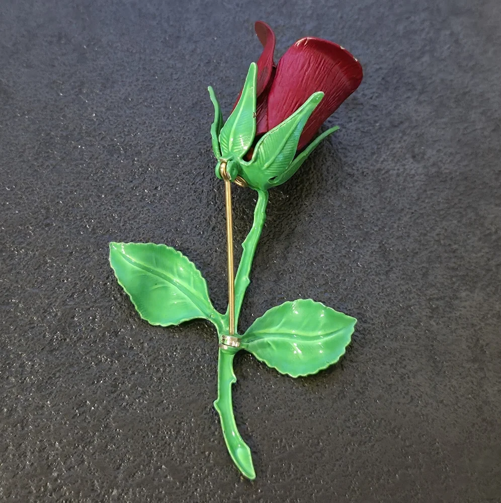 Vintage Enamel Rose Brooch